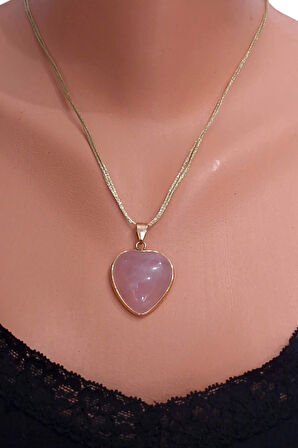 Pembe Kuvars Kolye Kalp Kesim 453-4