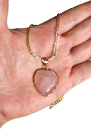 Pembe Kuvars Kolye Kalp Kesim 453-4