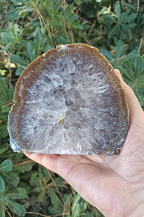 Ortası Ametist, Kuvars Kristali Dekoratif Akik Parça 32KA