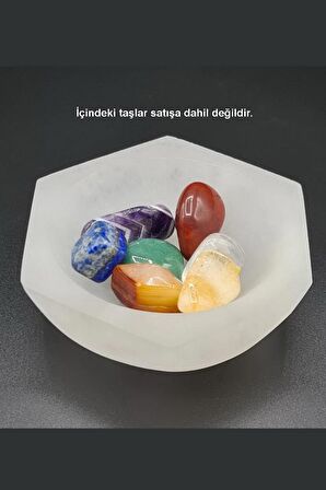 Altıgen Enerji Çanağı Beyaz Selenit Kase