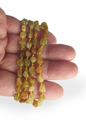 Doğal Yeşil Sarı Opal Bileklik Makrome Ayarlı 619-2