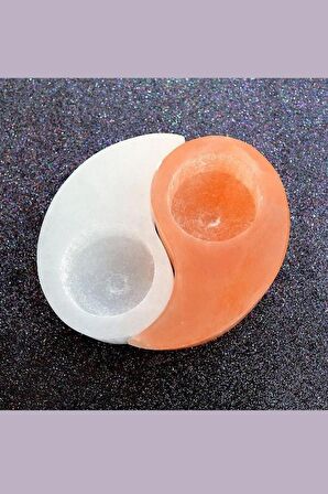 Yin Yang İkili Selenit Mumluk