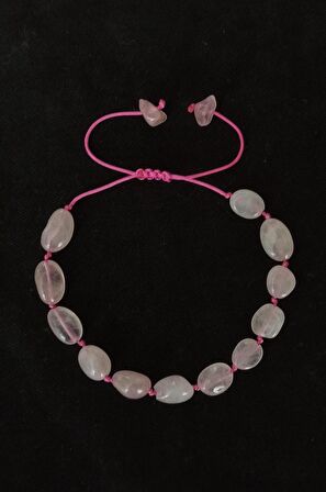 Doğal Pembe Kuvars Bileklik Makrome Ayarlı 654-2