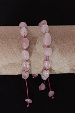 Doğal Pembe Kuvars Bileklik Makrome Ayarlı 654-2