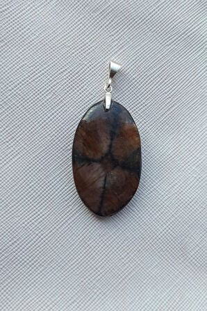 Çiyastolit (Chiastolite) Haç Taşı Kolye Ucu Gümüş Malzemeli C1-510