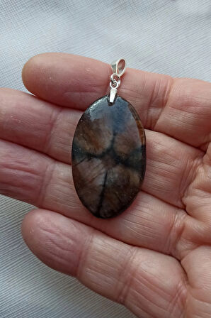 Çiyastolit (Chiastolite) Haç Taşı Kolye Ucu Gümüş Malzemeli C1-510