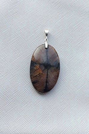 Çiyastolit (Chiastolite) Haç Taşı Kolye Ucu Gümüş Malzemeli C3-510