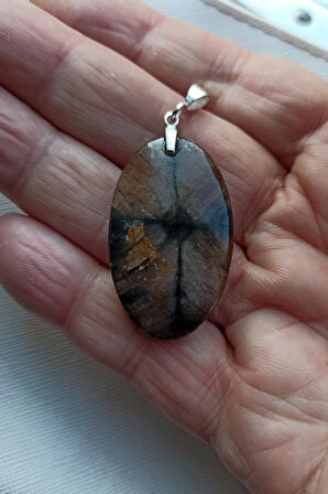 Çiyastolit (Chiastolite) Haç Taşı Kolye Ucu Gümüş Malzemeli C3-510