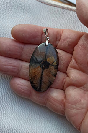 Çiyastolit (Chiastolite) Haç Taşı Kolye Ucu Gümüş Malzemeli C5-510