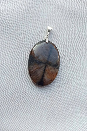 Çiyastolit (Chiastolite) Haç Taşı Kolye Ucu Gümüş Malzemeli C6-510