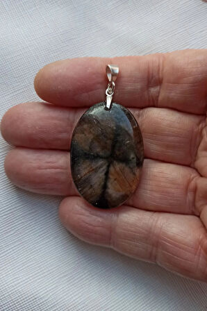 Çiyastolit (Chiastolite) Haç Taşı Kolye Ucu Gümüş Malzemeli C6-510