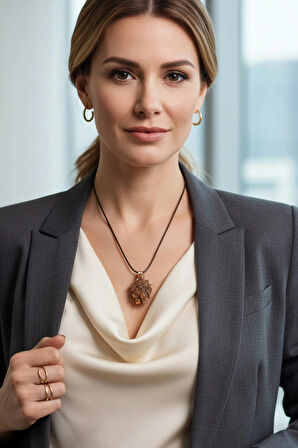 Doğal Aragonit Kristali Bakır Malzemeli Unisex Kolye 241-1