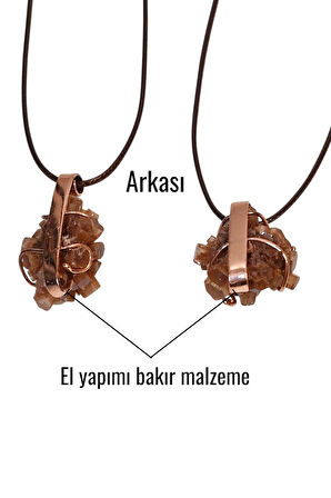 Doğal Aragonit Kristali Bakır Malzemeli Unisex Kolye 241-1
