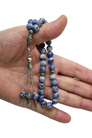 Doğal Taş Mavi Kuvars Tesbih 8mm Küre Kesim 221-3