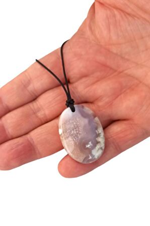 Flower Agate Çiçek Akik İpli Kolye 326-2