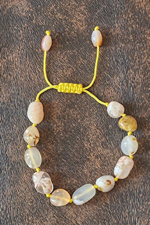 Flower Agate, Çiçek Akik Bileklik, Makrome Ayarlı 545-2