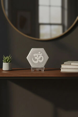 Ohm Sembolü Enerji Yükleyici Beyaz Selenit Altıgen Plaka 58AO