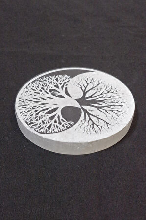 Ying Yang Hayat Ağacı Enerji Yükleyici Beyaz Selenit Plaka 58