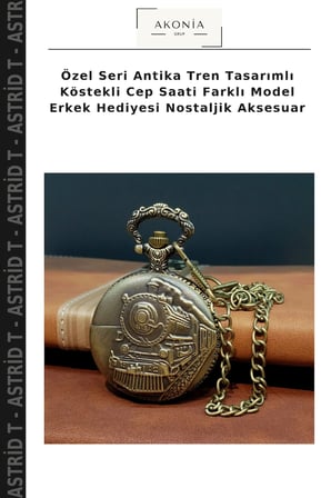 Özel Seri Antika Tren Tasarımlı Köstekli Cep Saati Farklı Model Erkek Hediyesi Nostaljik Aksesuar
