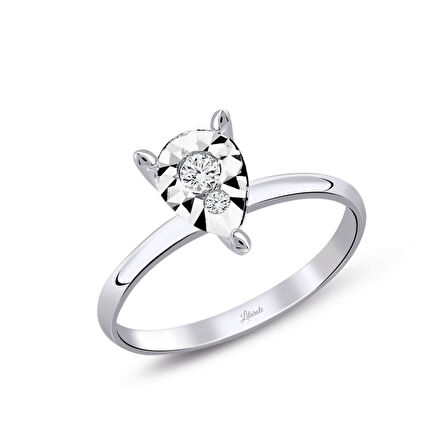 İki Taşlı Lazerli Damla Pırlanta Yüzük