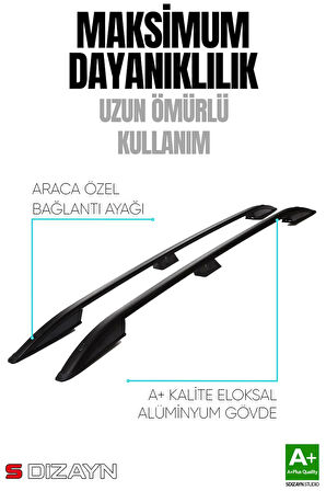 S-Dizayn Peugeot Partner 3 Kısa Şase Aluminyum Siyah Tavan Çıtası 2019 Üzeri A+ Kalite