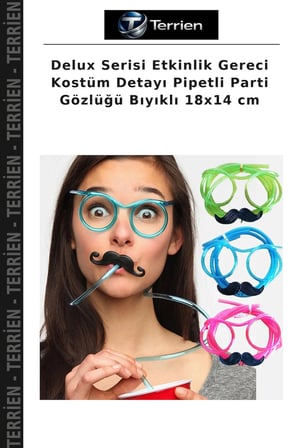 Delux Serisi Etkinlik Gereci Kostüm Detayı Pipetli Parti Gözlüğü Bıyıklı 18x14 cm