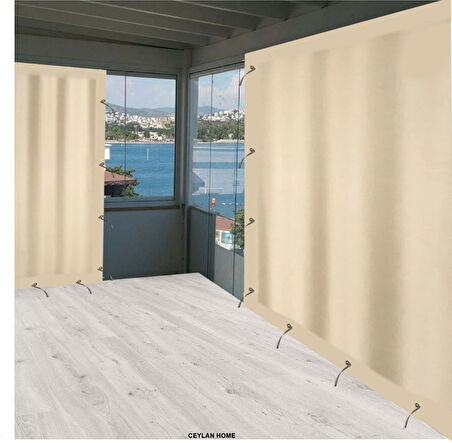 CEYLAN Home Balkon Perdesi Brandası Bağcıklı Ölçü Seçenekli Düz Krem