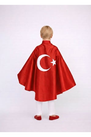23 Nisan 19 Mayıs 29 Ekim Kız Erkek Atatürk Baskılı Pelerin Gösteri Kostüm