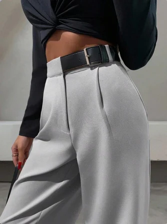 Pelin Jeans Kadın Pantolon Gri Bol Paça Kumaş Palazzo Yüksek Bel Beden 40