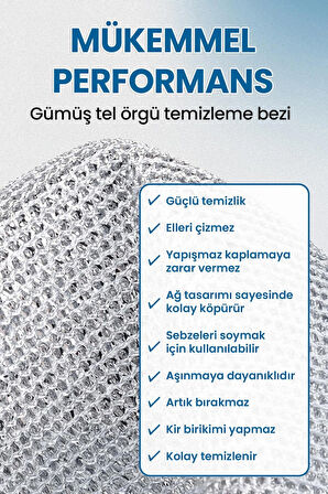 10’lu Hijyenik Bulaşık Ovma Teli- Çift Katlı Zor Kir ve Yağ Çözücü (20X20 Cm)