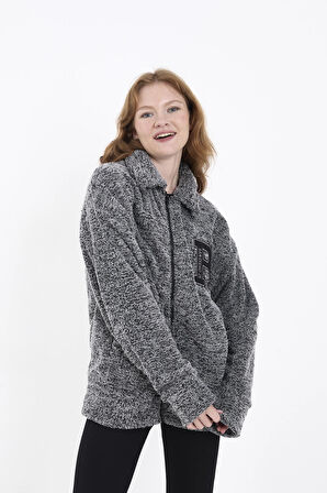 MODANNA Pofuduk Polar Geniş Kalıp Ceket- GRİ