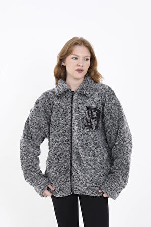 MODANNA Pofuduk Polar Geniş Kalıp Ceket- GRİ