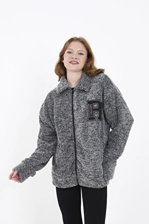 MODANNA Pofuduk Polar Geniş Kalıp Ceket- GRİ