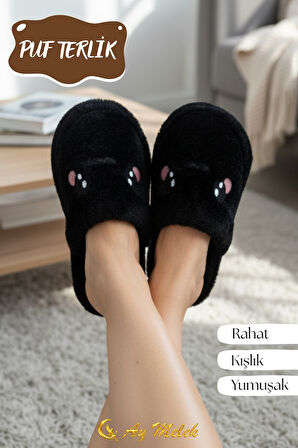 Kadın Ev Terliği Kışlık Peluş Pofuduk (Hayvan Figürlü) Kaymaz Taban Terlik