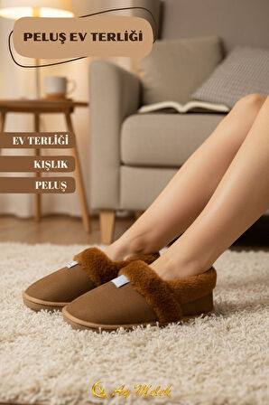 Kadın Ev Terliği İçi Tüylü Kışlık Kaymaz Taban Peluş Panduf