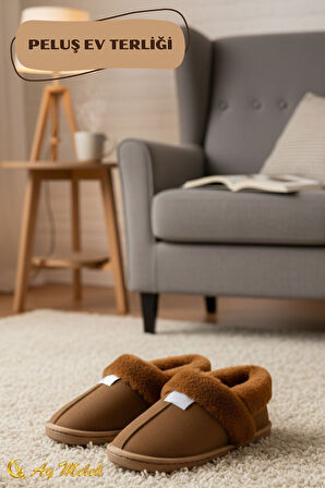 Kadın Ev Terliği İçi Tüylü Kışlık Kaymaz Taban Peluş Panduf