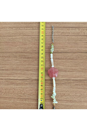 Pembe Kuvars Taşı & Sedef Yan Taşlı El Yapımı Bileklik - 6992