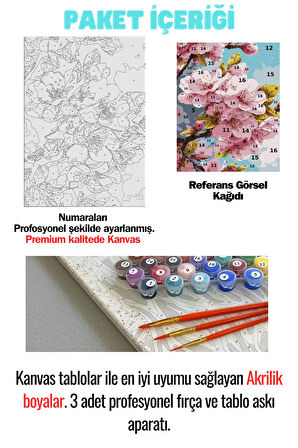 Sayılarla Boyama Çerçeveli Hobi Seti Numaralı Tuval Fırça Boya Dahil Kasnaklı GEYİK 40X50 Cm