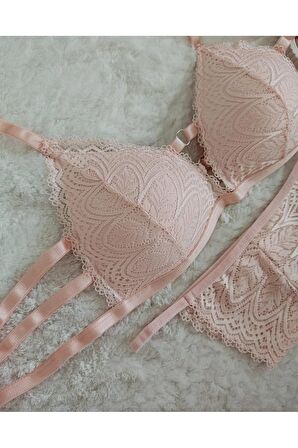 DANTELLİ SÜTYEN KÜLOT Beden 75B Renk PEMBE