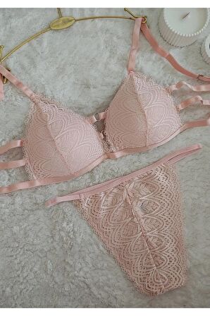 DANTELLİ SÜTYEN KÜLOT Beden 75B Renk PEMBE