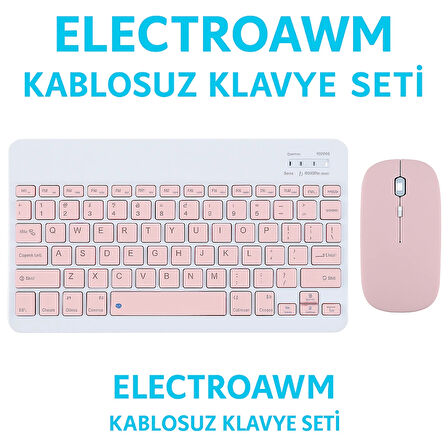  Kablosuz Bluetooth Klavye + Mouse Seti (iOS / Android / Windows Uyumlu) PEMBE