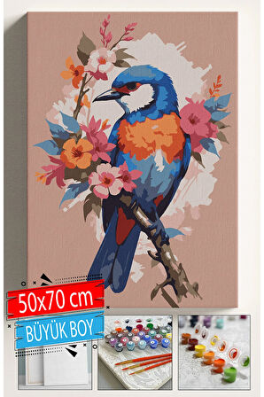 Sayılarla Boyama Seti Numaralı Tuval Fırça Boya Dahil Kasnaklı Set 50x70 Cm - PEMBE KUŞ 2