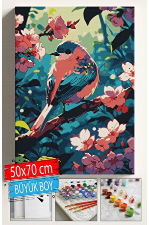 Sayılarla Boyama Seti Numaralı Tuval Fırça Boya Dahil Kasnaklı Set 50x70 Cm - PEMBE KUŞ