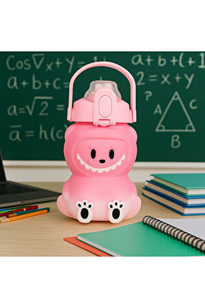 Labubu Matara Pembe 1000 ml – Sevimli Kapaklı Su Şişesi, Okul & Spor İçin Dayanıklı Su Kabı