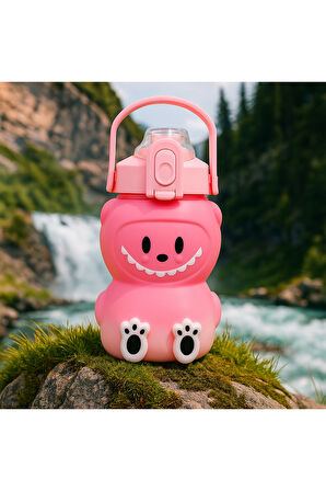 Labubu Matara Pembe 1000 ml – Sevimli Kapaklı Su Şişesi, Okul & Spor İçin Dayanıklı Su Kabı