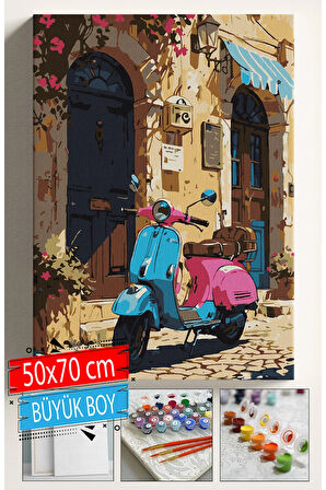 Sayılarla Boyama Seti Numaralı Tuval Fırça Boya Dahil Kasnaklı Set 50x70 Cm - PEMBE MOTOR