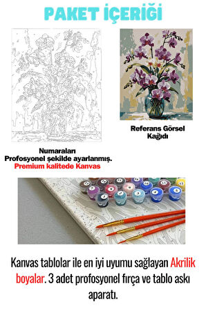 Sayılarla Boyama Çerçeveli Hobi Seti Numaralı Tuval Fırça Boya Dahil Kasnaklı PEMBE ORKİDE 40X50 Cm