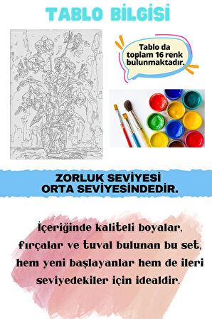 Sayılarla Boyama Çerçeveli Hobi Seti Numaralı Tuval Fırça Boya Dahil Kasnaklı PEMBE ORKİDE 40X50 Cm