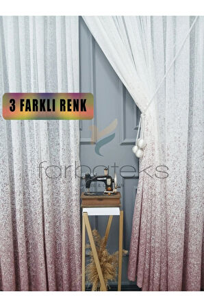 Yeni Tasarım Pudra Pembe Serpinti Tül Ve Sağ/Sol Takım Tül Fon Perde