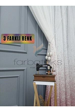 Yeni Tasarım Pudra Pembe Serpinti Tül Ve Sağ/Sol Takım Tül Fon Perde